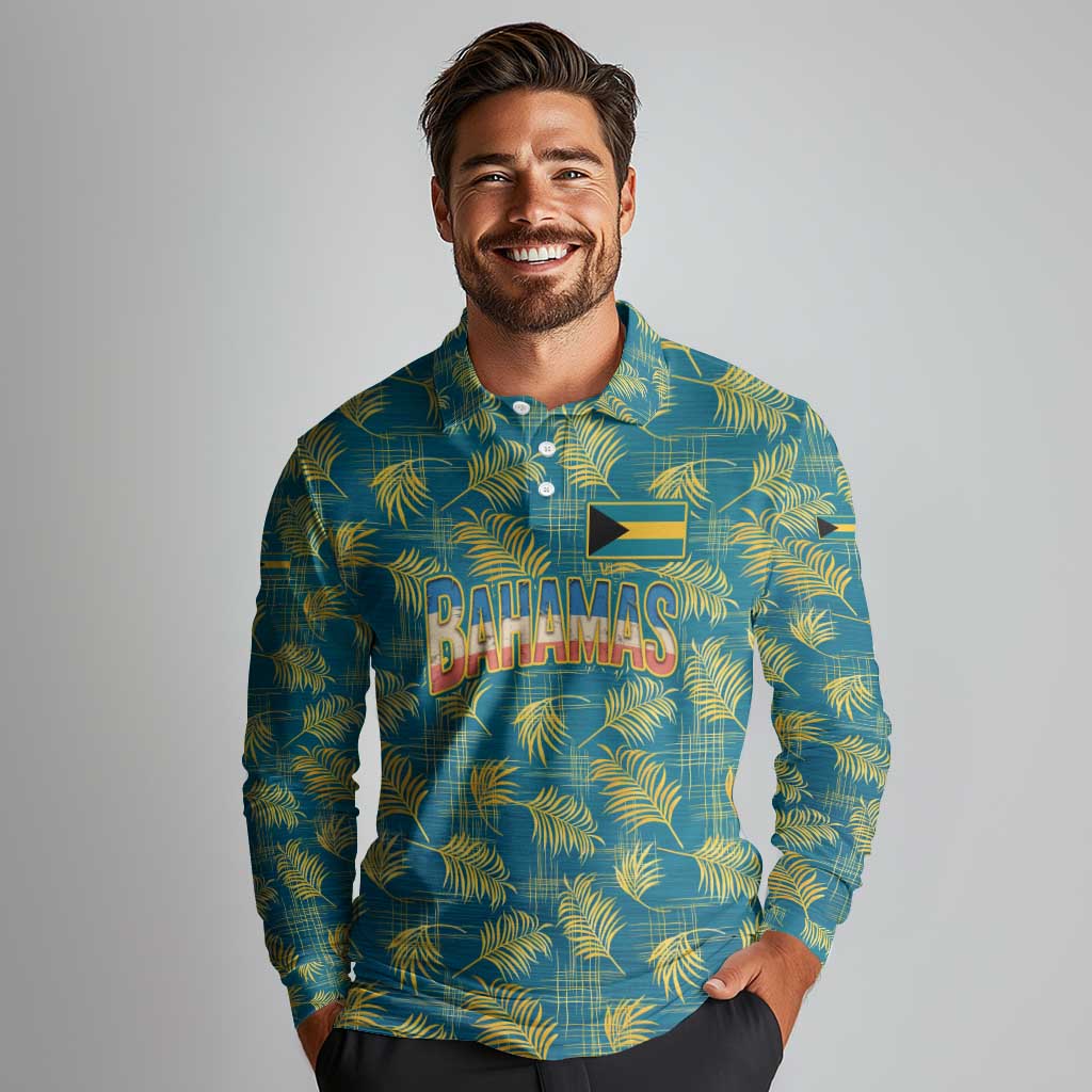Bahamas Long Sleeve Polo Shirt with Tropical Beach Sunset Palm Tree Ocean Spirit