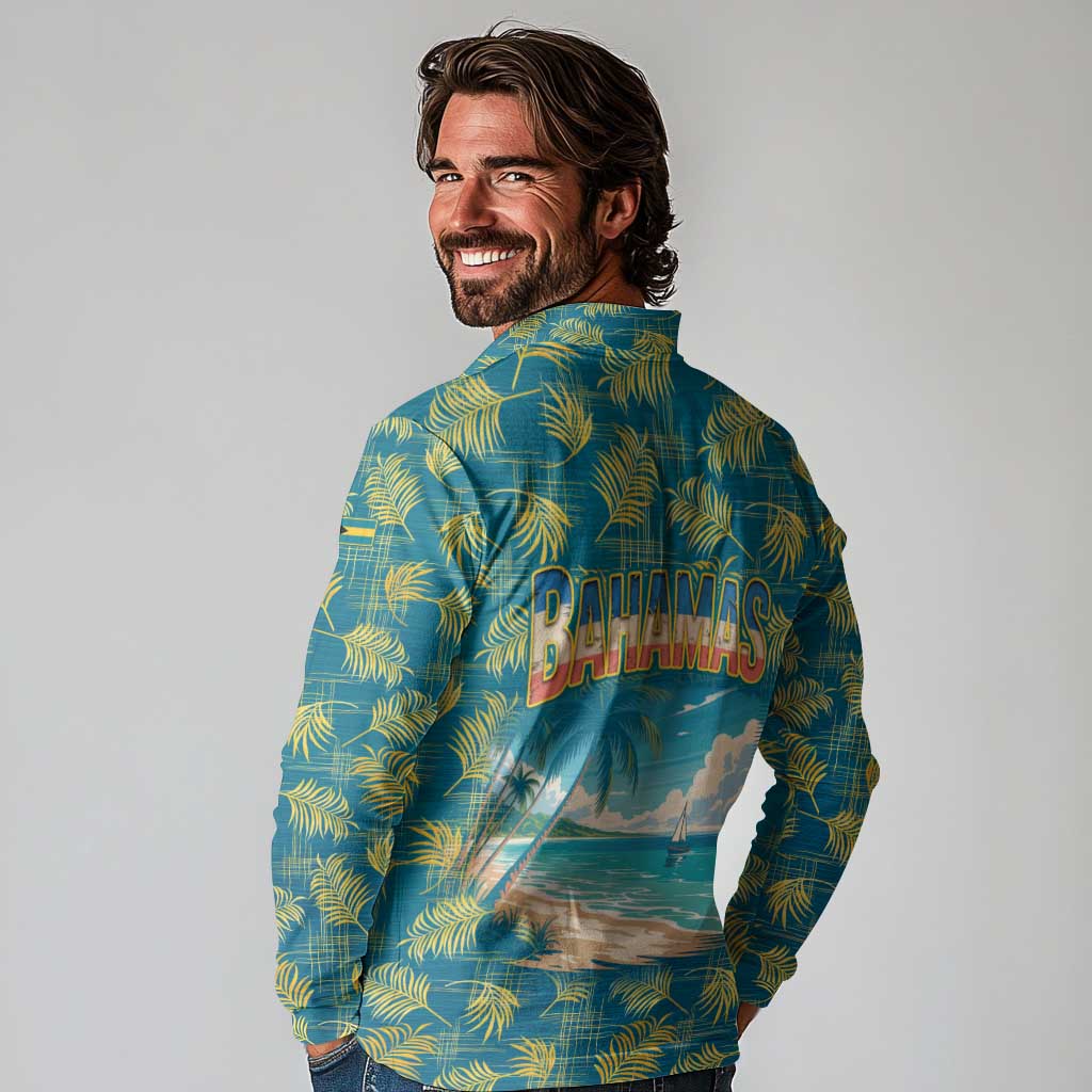 Bahamas Long Sleeve Polo Shirt with Tropical Beach Sunset Palm Tree Ocean Spirit