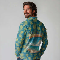 Bahamas Long Sleeve Polo Shirt with Tropical Beach Sunset Palm Tree Ocean Spirit