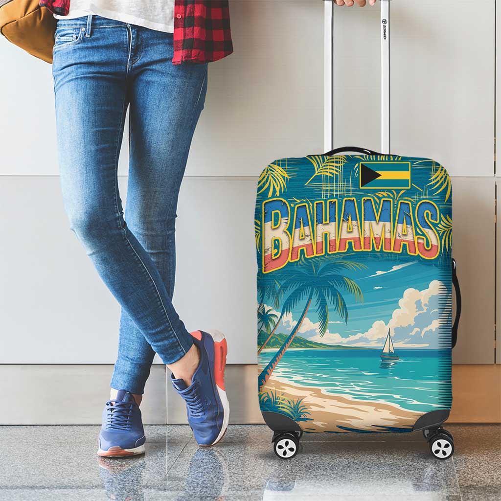 Bahamas Luggage Cover with Tropical Beach Sunset Palm Tree Ocean Spirit