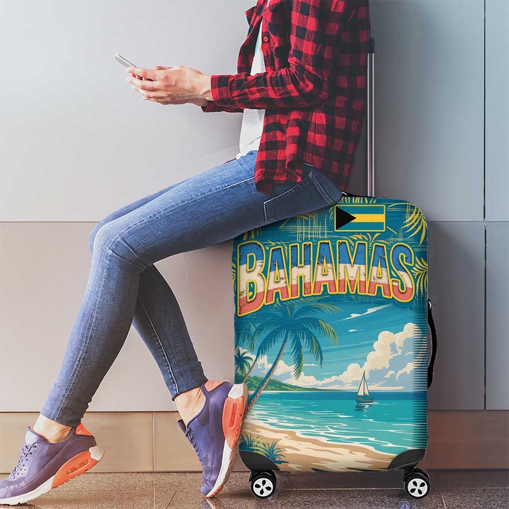 Bahamas Luggage Cover with Tropical Beach Sunset Palm Tree Ocean Spirit