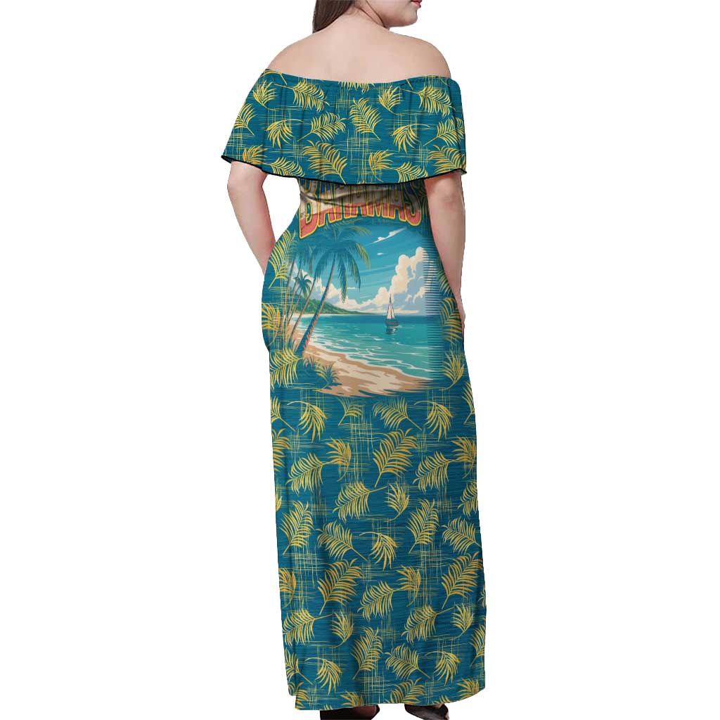 Bahamas Off Shoulder Maxi Dress with Tropical Beach Sunset Palm Tree Ocean Spirit