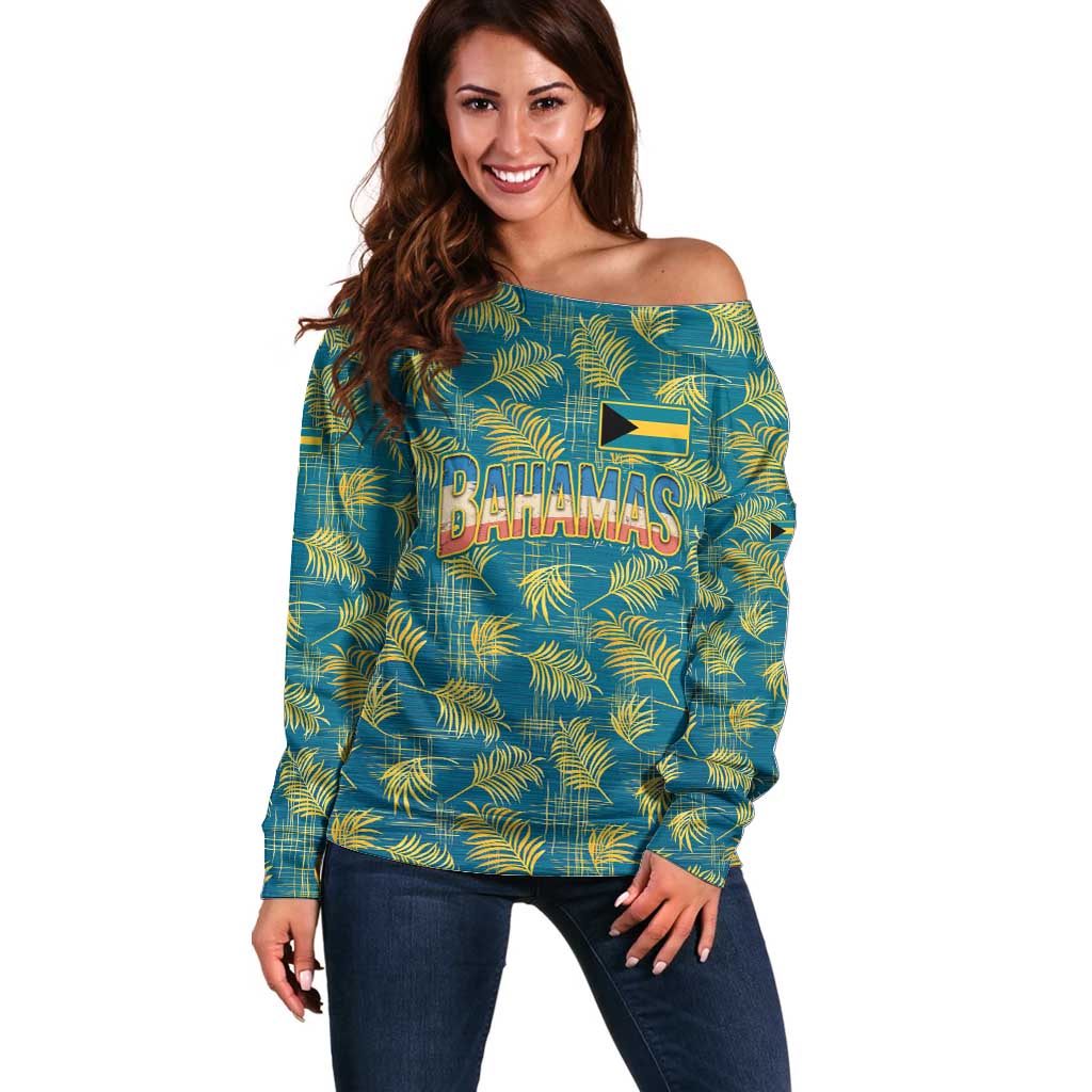Bahamas Off Shoulder Sweater with Tropical Beach Sunset Palm Tree Ocean Spirit