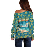 Bahamas Off Shoulder Sweater with Tropical Beach Sunset Palm Tree Ocean Spirit