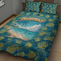 Bahamas Quilt Bed Set with Tropical Beach Sunset Palm Tree Ocean Spirit