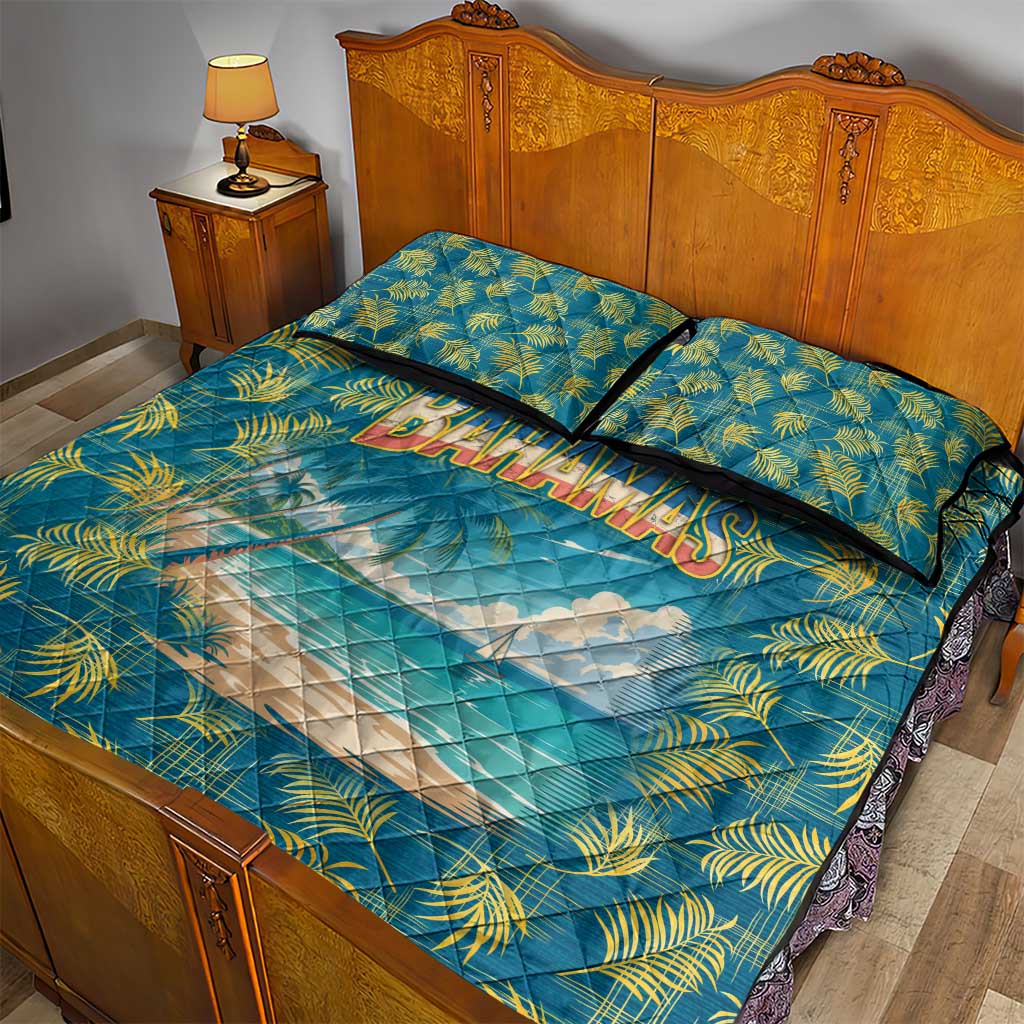 Bahamas Quilt Bed Set with Tropical Beach Sunset Palm Tree Ocean Spirit
