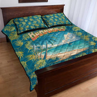 Bahamas Quilt Bed Set with Tropical Beach Sunset Palm Tree Ocean Spirit