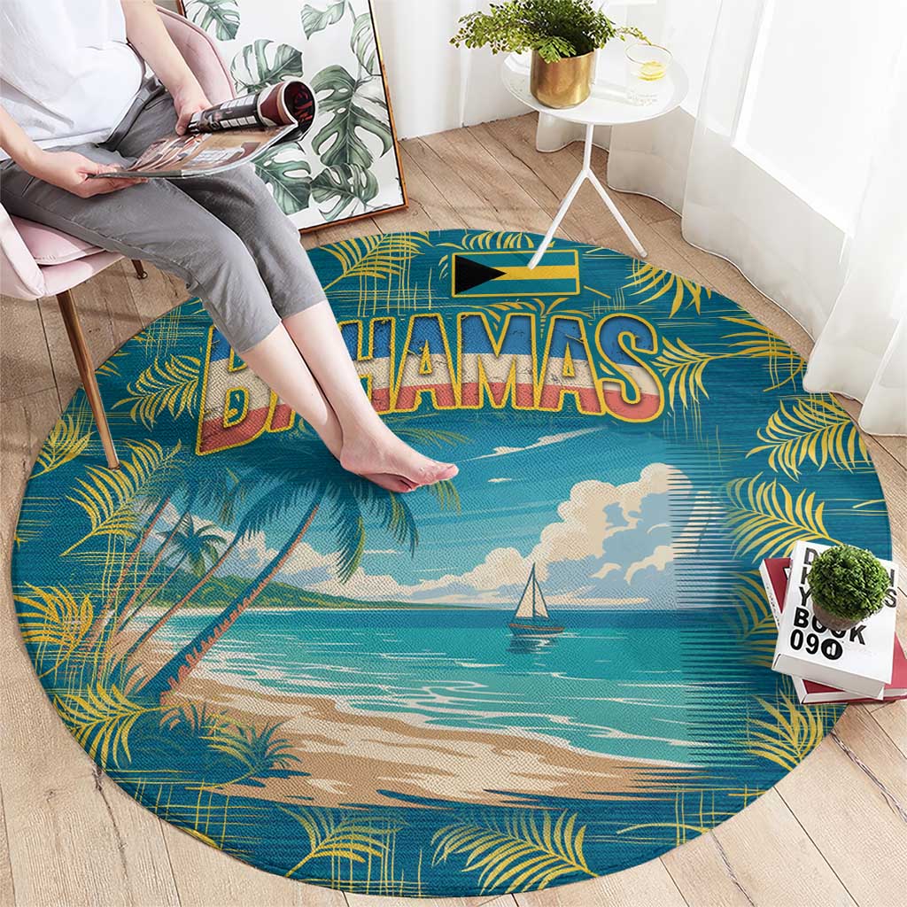 Bahamas Round Carpet with Tropical Beach Sunset Palm Tree Ocean Spirit