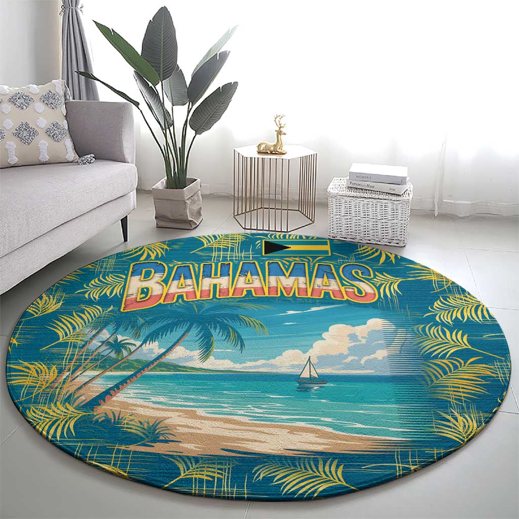 Bahamas Round Carpet with Tropical Beach Sunset Palm Tree Ocean Spirit