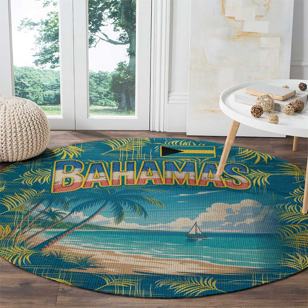 Bahamas Round Carpet with Tropical Beach Sunset Palm Tree Ocean Spirit
