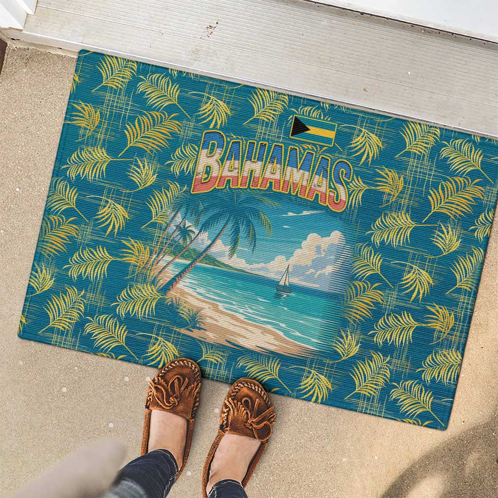 Bahamas Rubber Doormat with Tropical Beach Sunset Palm Tree Ocean Spirit