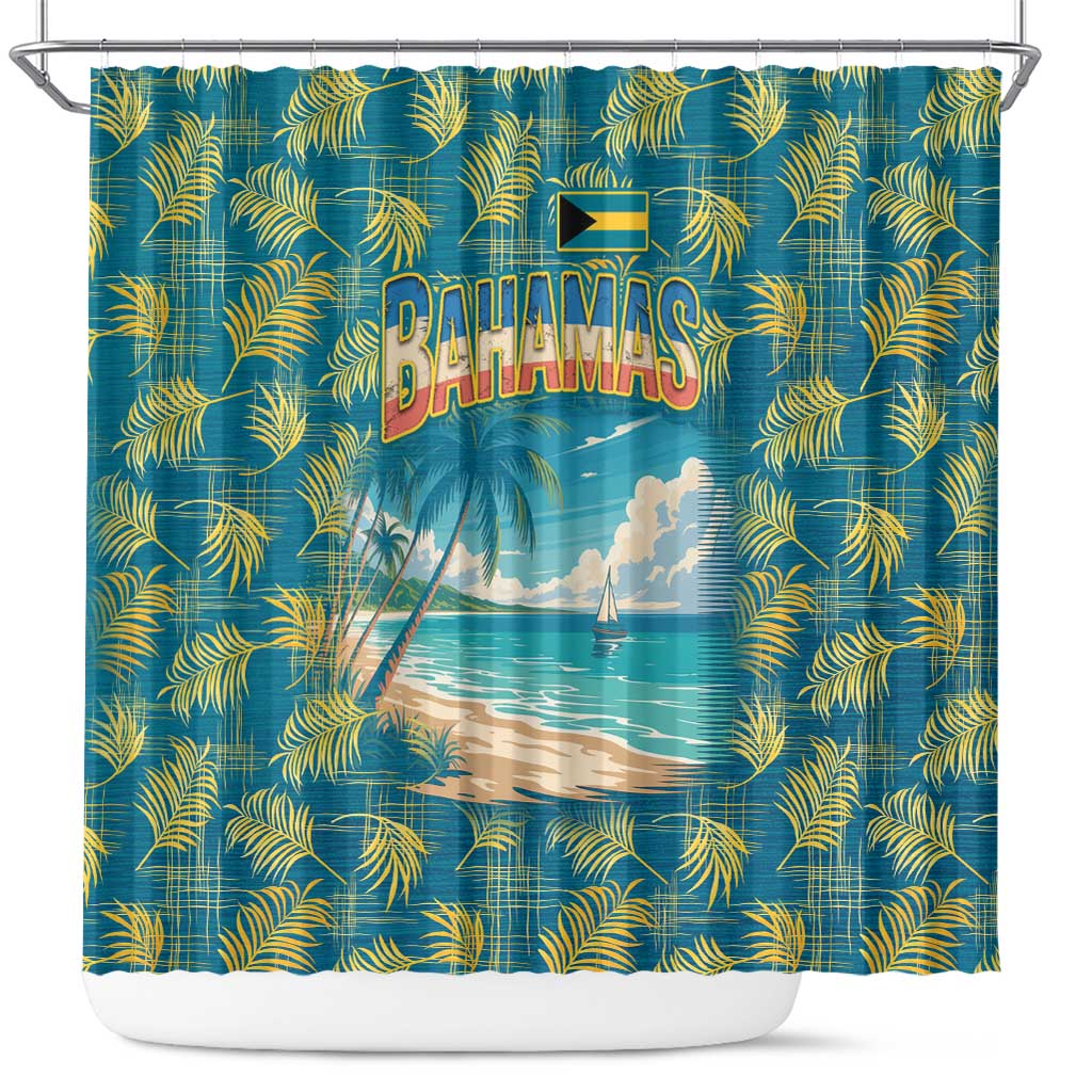 Bahamas Shower Curtain with Tropical Beach Sunset Palm Tree Ocean Spirit