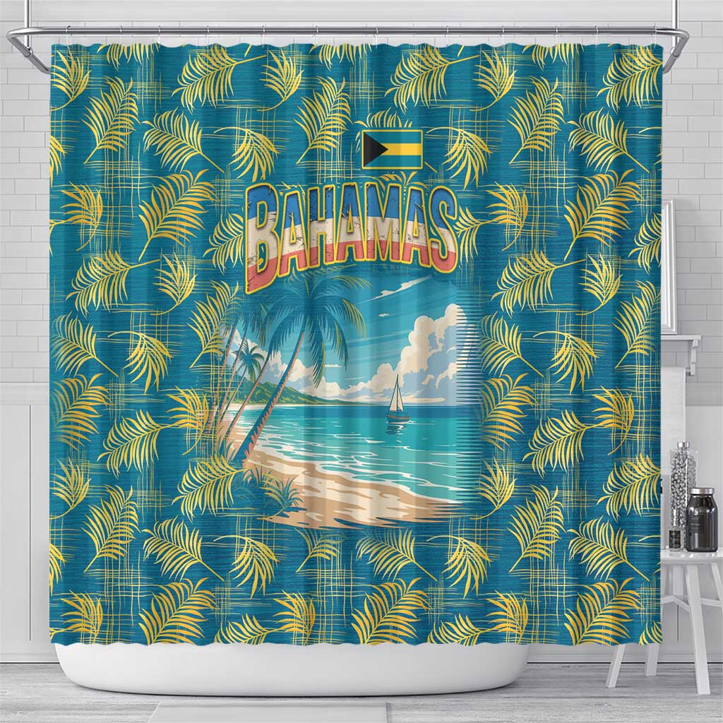 Bahamas Shower Curtain with Tropical Beach Sunset Palm Tree Ocean Spirit