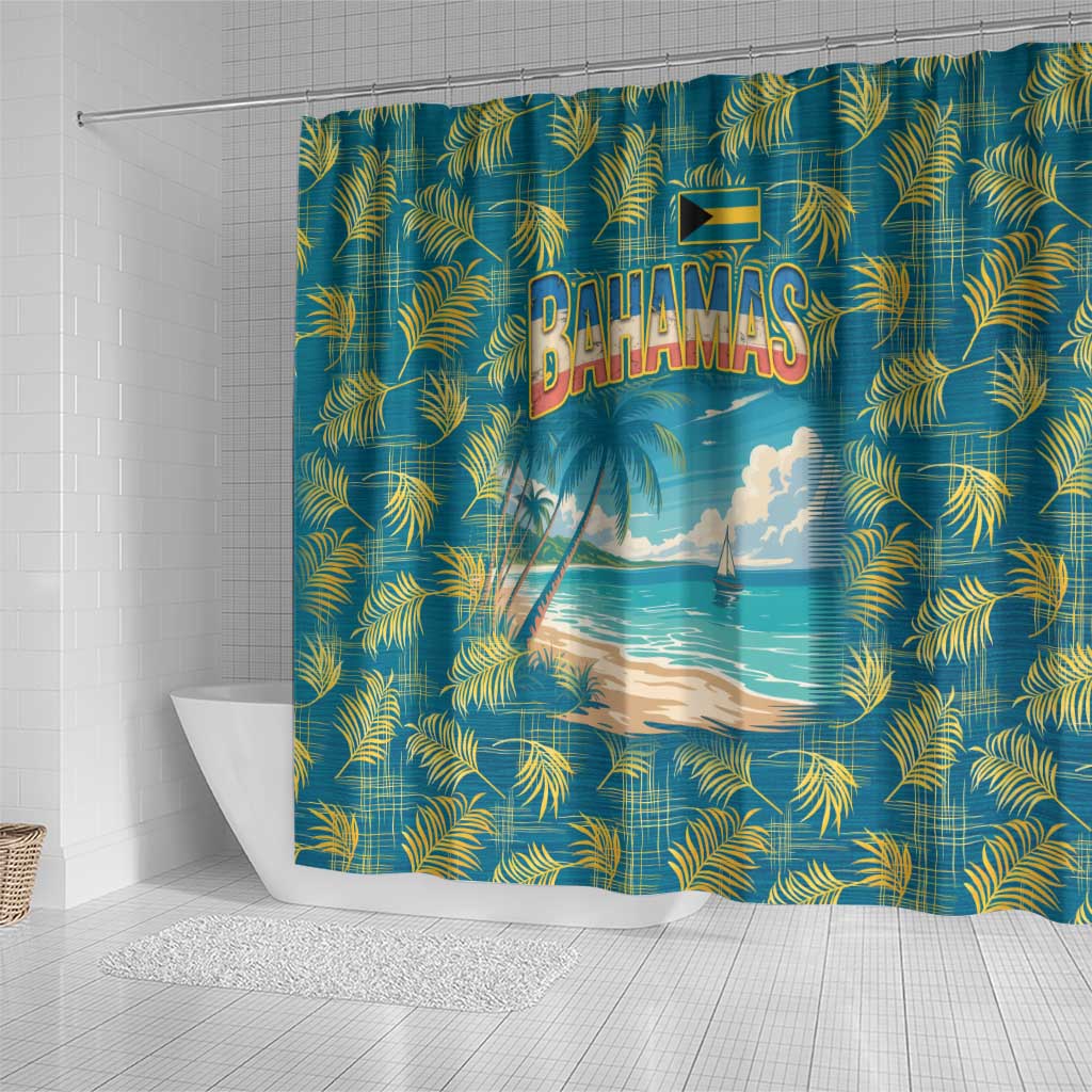 Bahamas Shower Curtain with Tropical Beach Sunset Palm Tree Ocean Spirit
