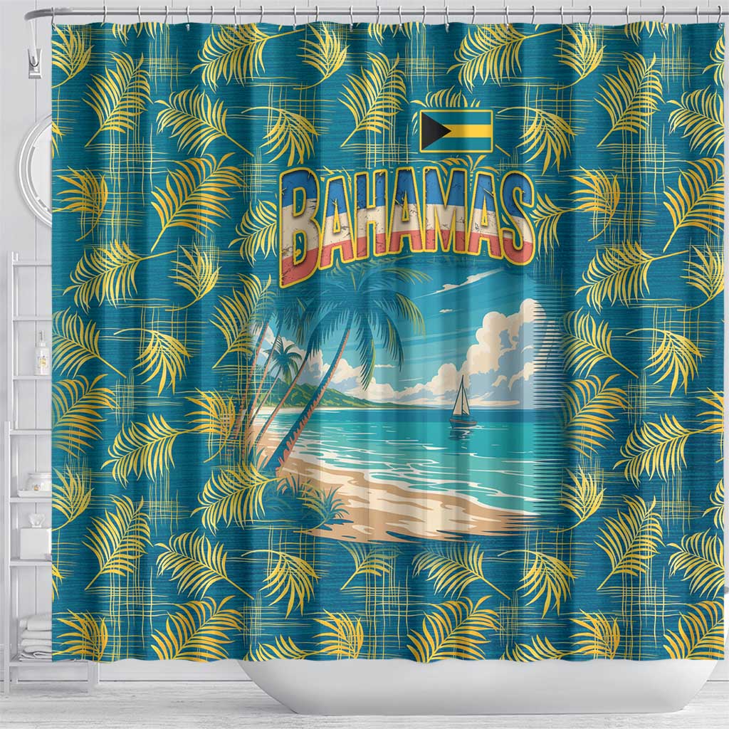 Bahamas Shower Curtain with Tropical Beach Sunset Palm Tree Ocean Spirit