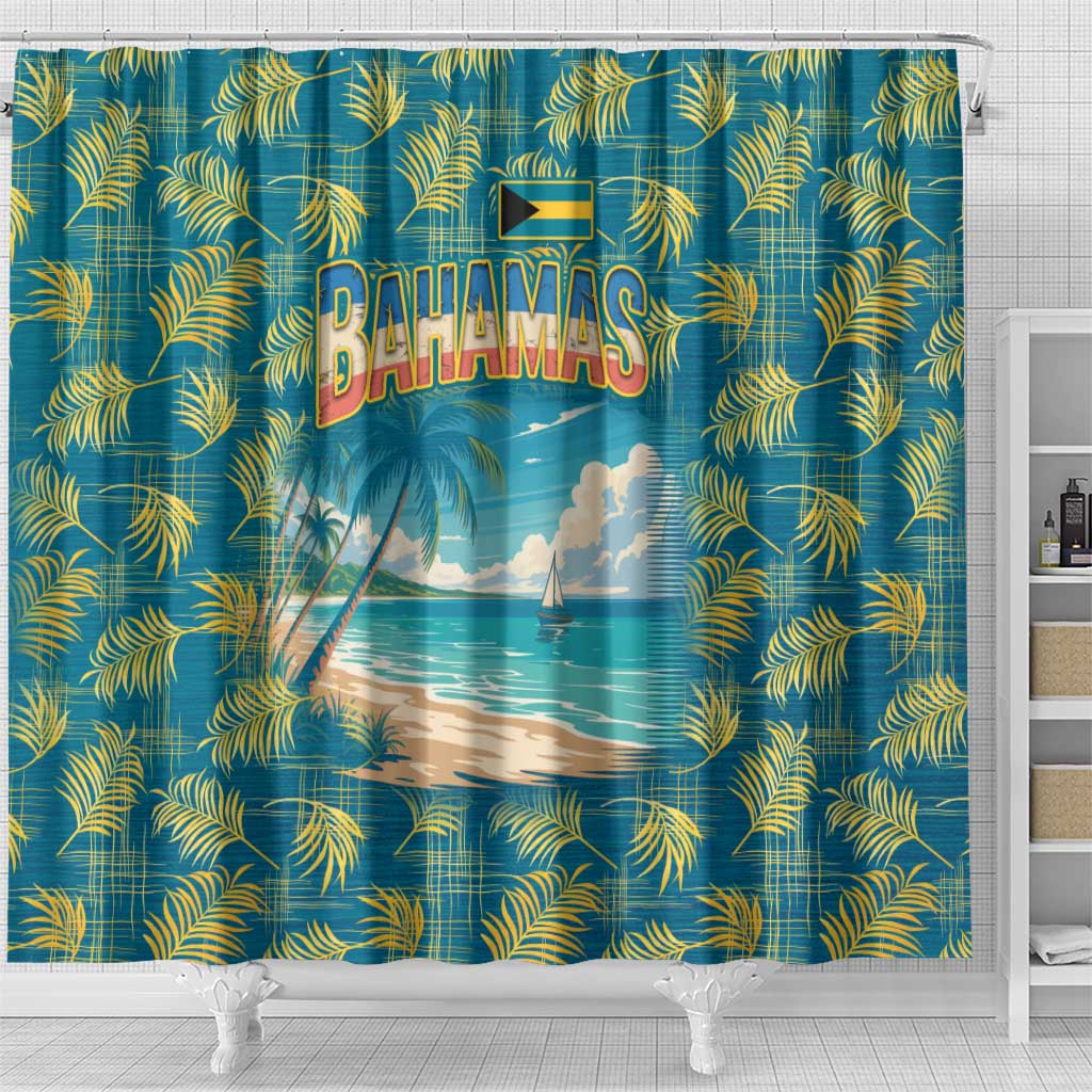 Bahamas Shower Curtain with Tropical Beach Sunset Palm Tree Ocean Spirit