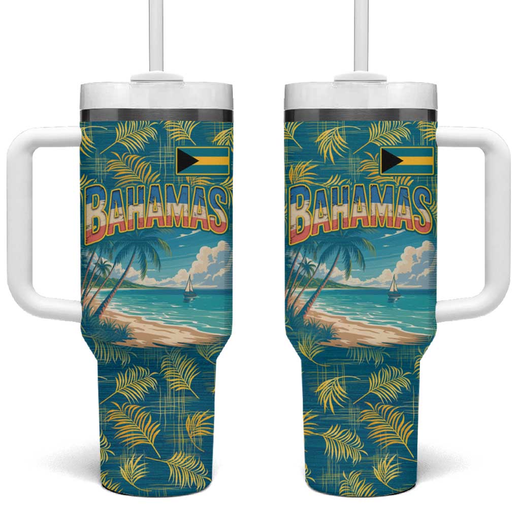 Bahamas Tumbler With Handle with Tropical Beach Sunset Palm Tree Ocean Spirit
