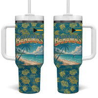 Bahamas Tumbler With Handle with Tropical Beach Sunset Palm Tree Ocean Spirit