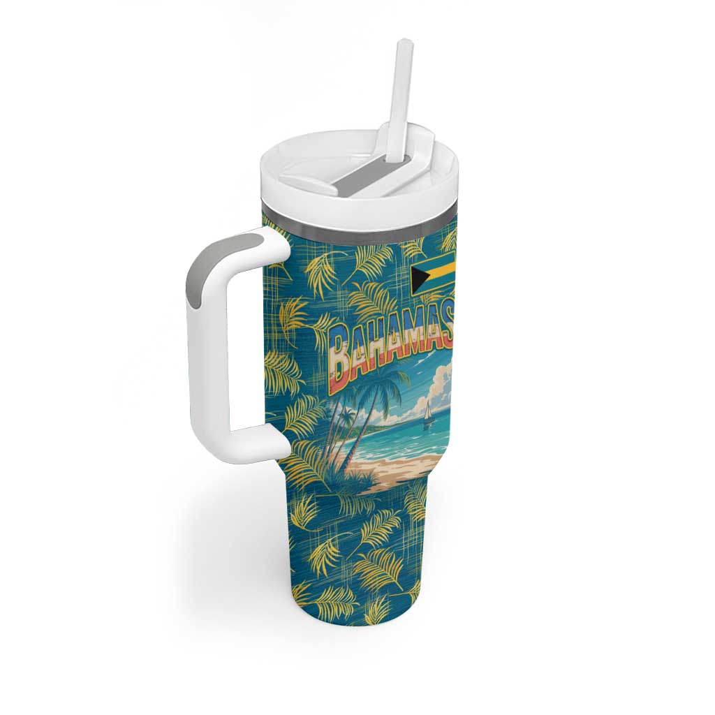 Bahamas Tumbler With Handle with Tropical Beach Sunset Palm Tree Ocean Spirit