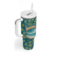Bahamas Tumbler With Handle with Tropical Beach Sunset Palm Tree Ocean Spirit