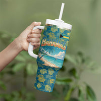 Bahamas Tumbler With Handle with Tropical Beach Sunset Palm Tree Ocean Spirit