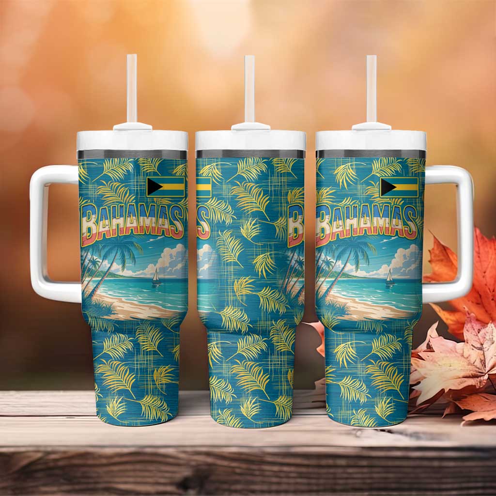 Bahamas Tumbler With Handle with Tropical Beach Sunset Palm Tree Ocean Spirit
