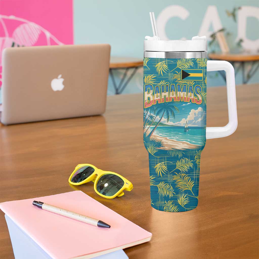 Bahamas Tumbler With Handle with Tropical Beach Sunset Palm Tree Ocean Spirit