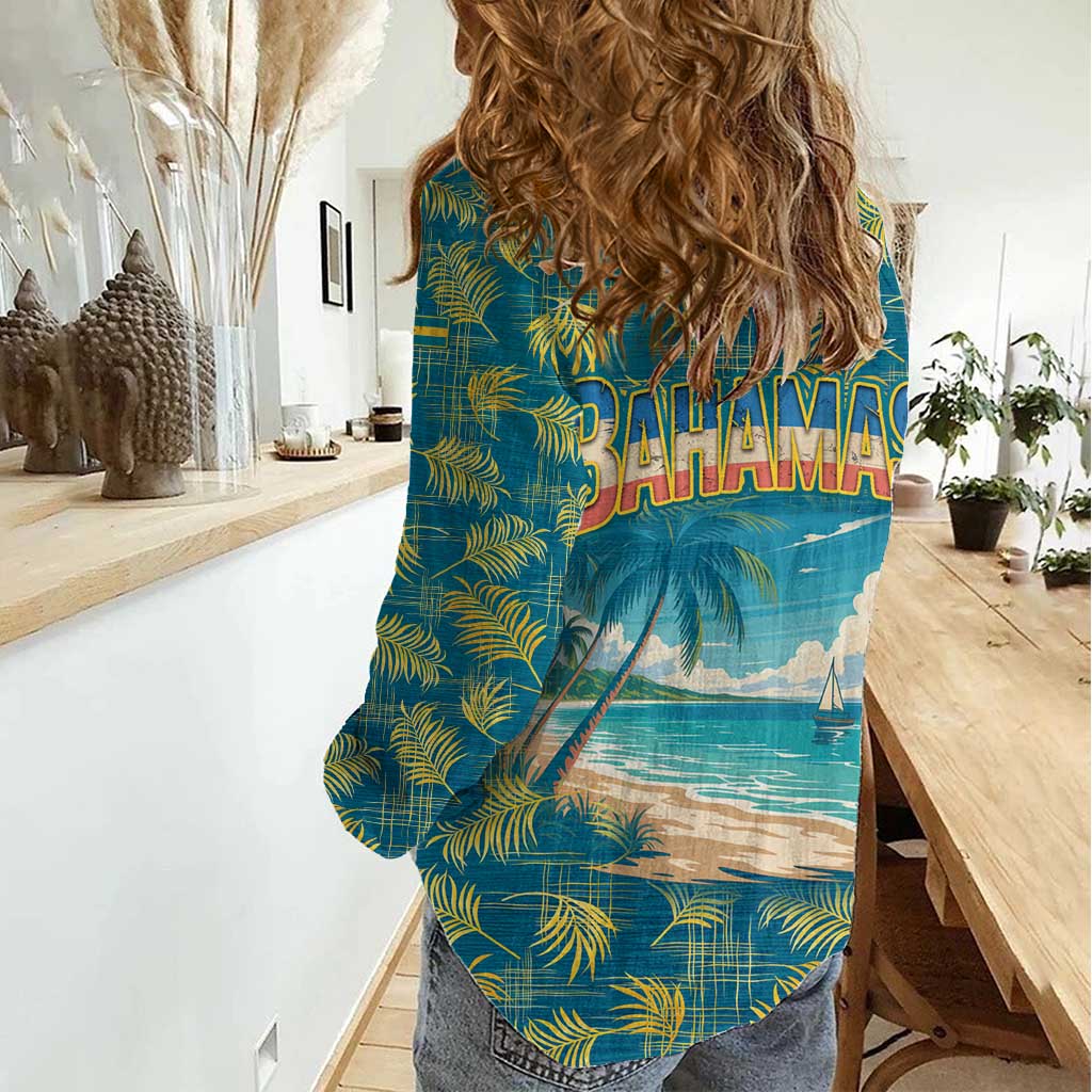 Bahamas Women Casual Shirt with Tropical Beach Sunset Palm Tree Ocean Spirit