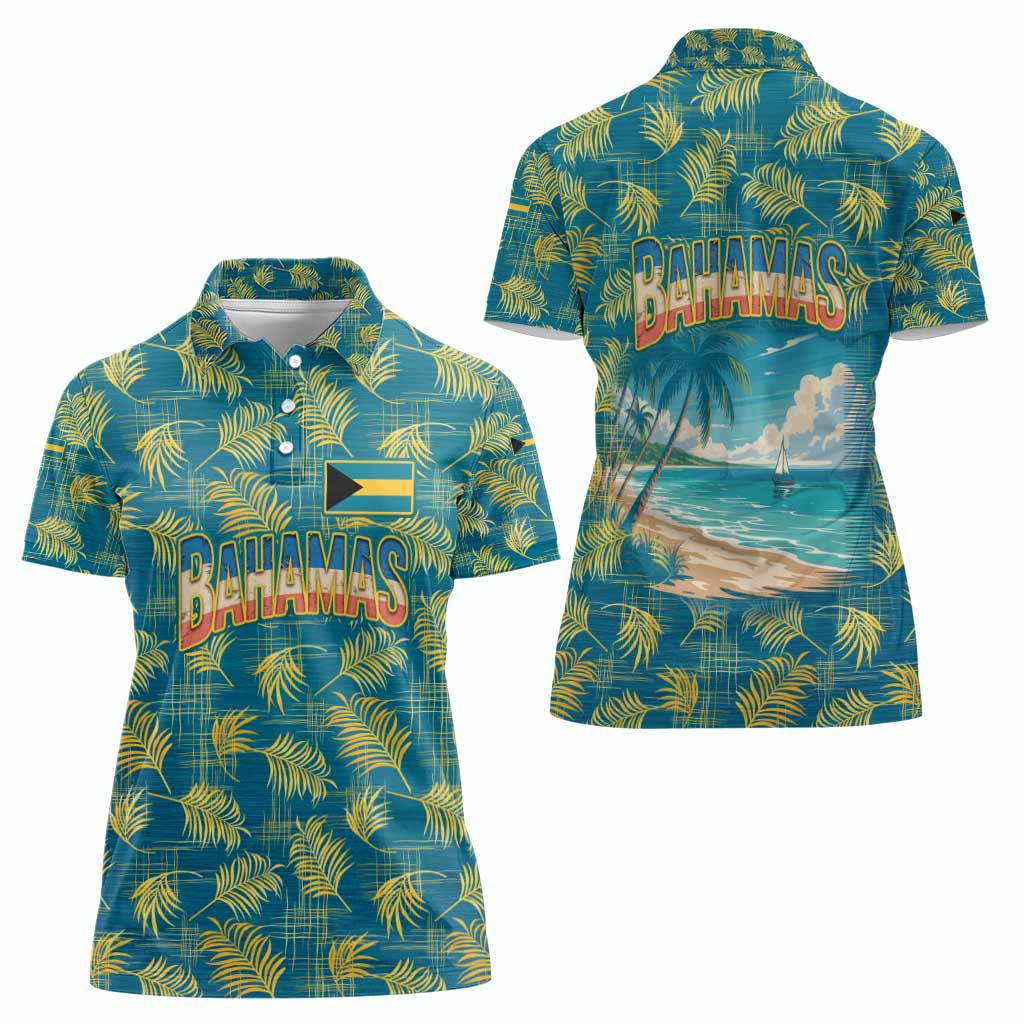 Bahamas Women Polo Shirt with Tropical Beach Sunset Palm Tree Ocean Spirit