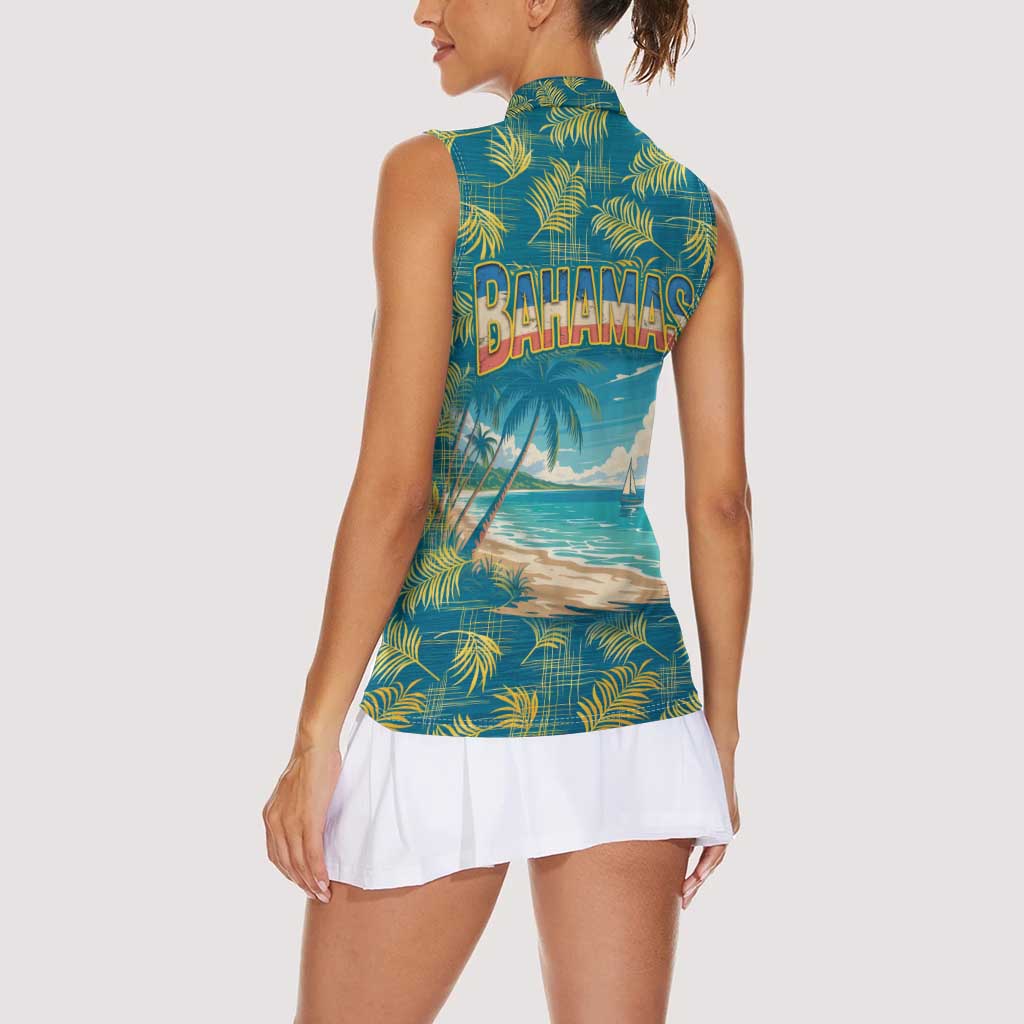 Bahamas Women Sleeveless Polo Shirt with Tropical Beach Sunset Palm Tree Ocean Spirit