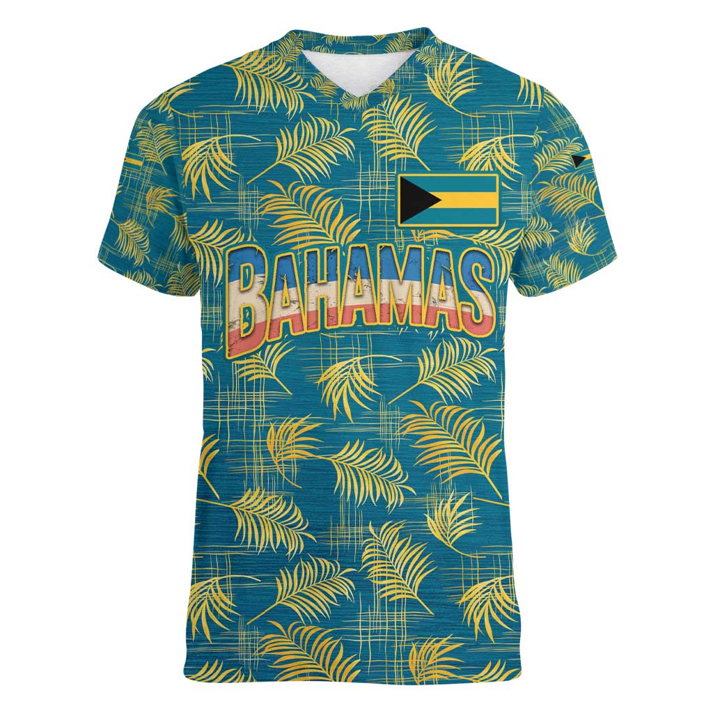 Bahamas Women V-Neck T-Shirt with Tropical Beach Sunset Palm Tree Ocean Spirit