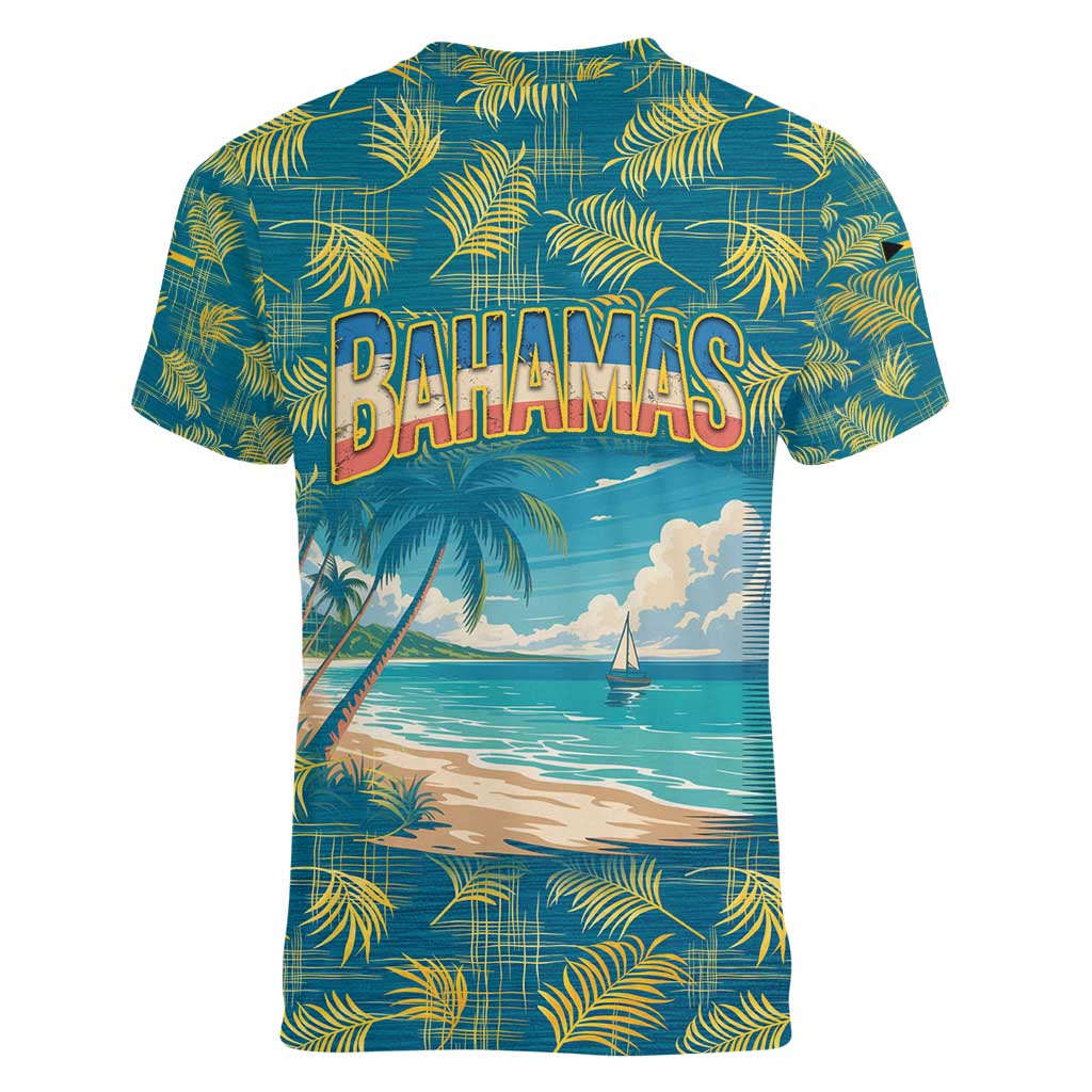 Bahamas Women V-Neck T-Shirt with Tropical Beach Sunset Palm Tree Ocean Spirit