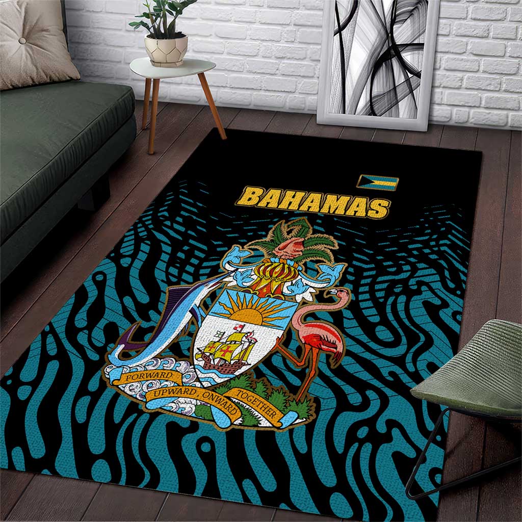 Bahamas Coat of Arms and Flag Area Rug with Blue Coral Pattern and Marlin Crest - Wonder Print Shop