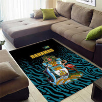Bahamas Coat of Arms and Flag Area Rug with Blue Coral Pattern and Marlin Crest - Wonder Print Shop