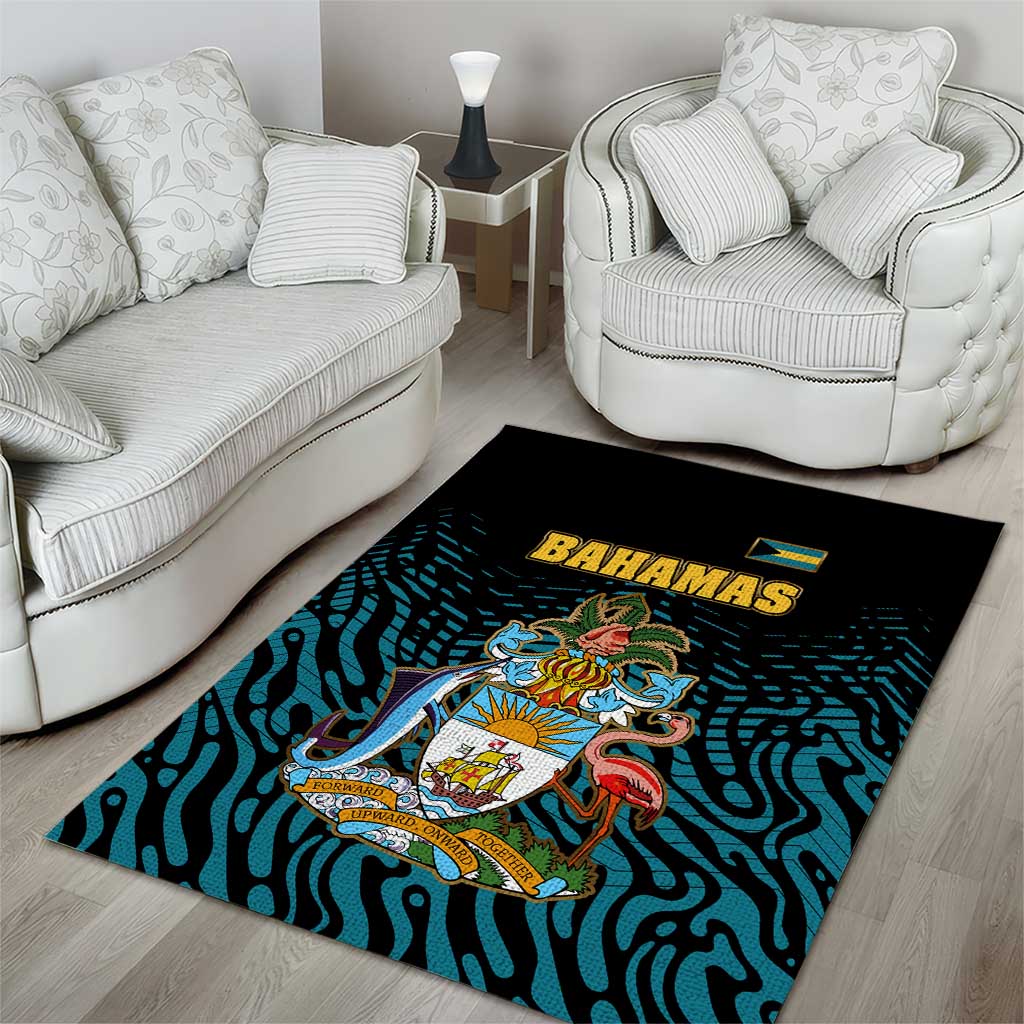 Bahamas Coat of Arms and Flag Area Rug with Blue Coral Pattern and Marlin Crest - Wonder Print Shop
