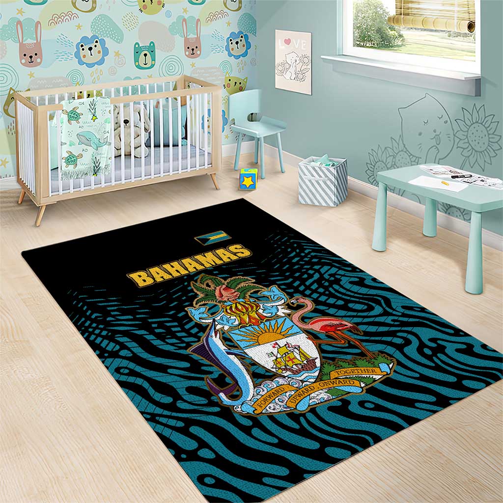 Bahamas Coat of Arms and Flag Area Rug with Blue Coral Pattern and Marlin Crest - Wonder Print Shop