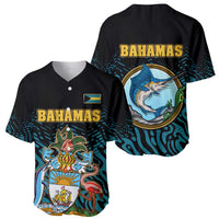 Bahamas Coat of Arms and Flag Baseball Jersey with Blue Coral Pattern and Marlin Crest - Wonder Print Shop