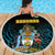 Bahamas Coat of Arms and Flag Beach Blanket with Blue Coral Pattern and Marlin Crest - Wonder Print Shop