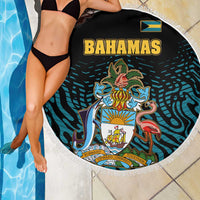 Bahamas Coat of Arms and Flag Beach Blanket with Blue Coral Pattern and Marlin Crest - Wonder Print Shop