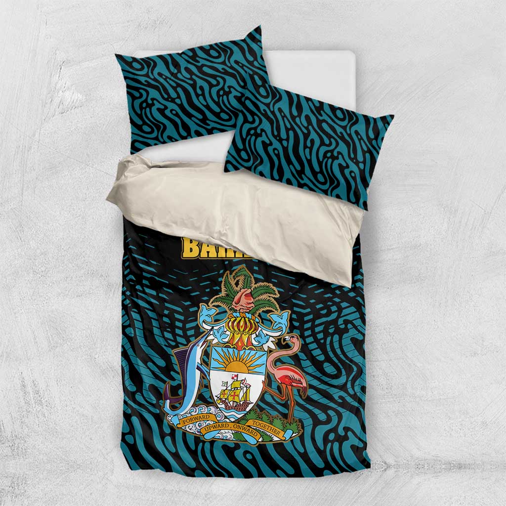 Bahamas Coat of Arms and Flag Bedding Set with Blue Coral Pattern and Marlin Crest - Wonder Print Shop