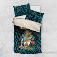 Bahamas Coat of Arms and Flag Bedding Set with Blue Coral Pattern and Marlin Crest - Wonder Print Shop