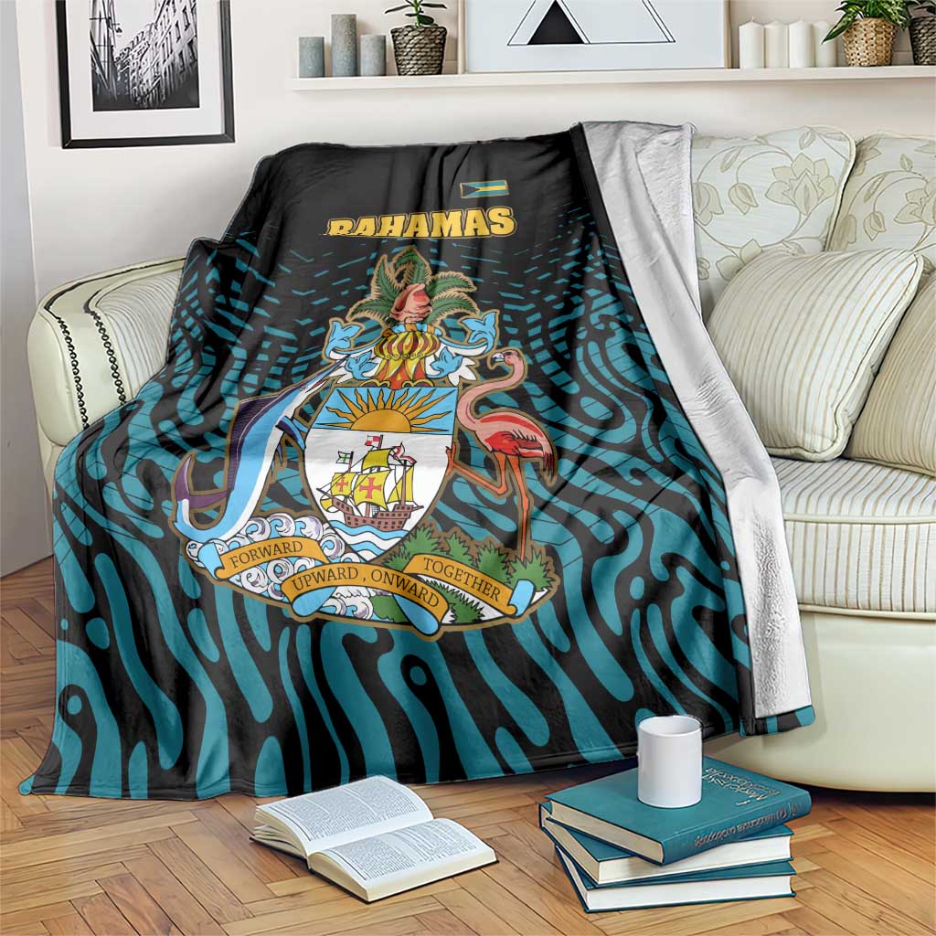 Bahamas Coat of Arms and Flag Blanket with Blue Coral Pattern and Marlin Crest - Wonder Print Shop