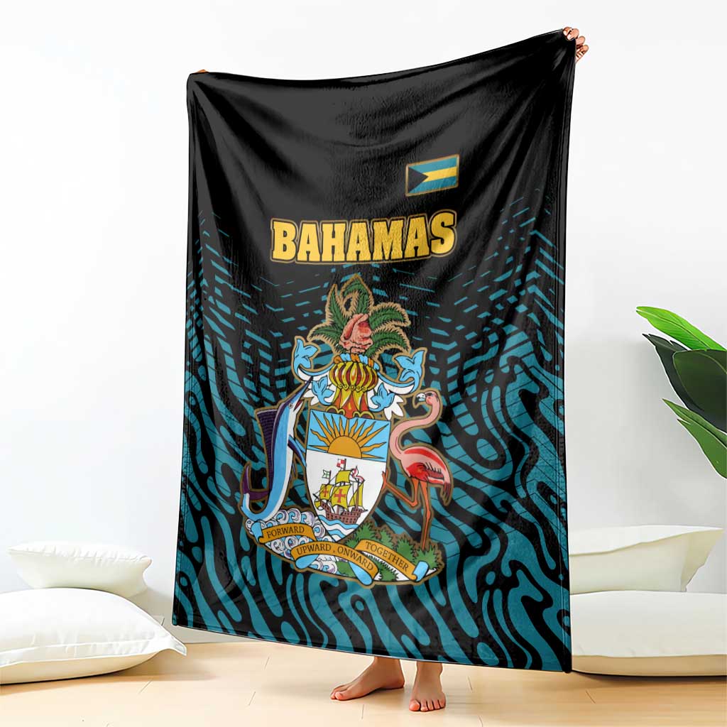 Bahamas Coat of Arms and Flag Blanket with Blue Coral Pattern and Marlin Crest - Wonder Print Shop