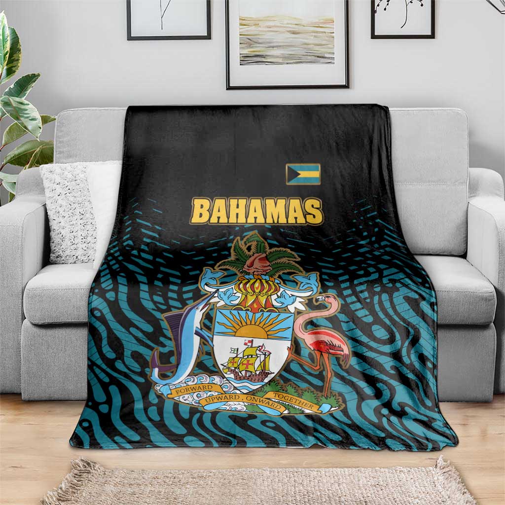 Bahamas Coat of Arms and Flag Blanket with Blue Coral Pattern and Marlin Crest - Wonder Print Shop