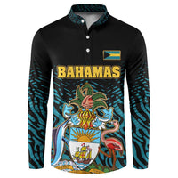 Bahamas Coat of Arms and Flag Button Sweatshirt with Blue Coral Pattern and Marlin Crest - Wonder Print Shop