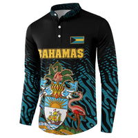 Bahamas Coat of Arms and Flag Button Sweatshirt with Blue Coral Pattern and Marlin Crest - Wonder Print Shop
