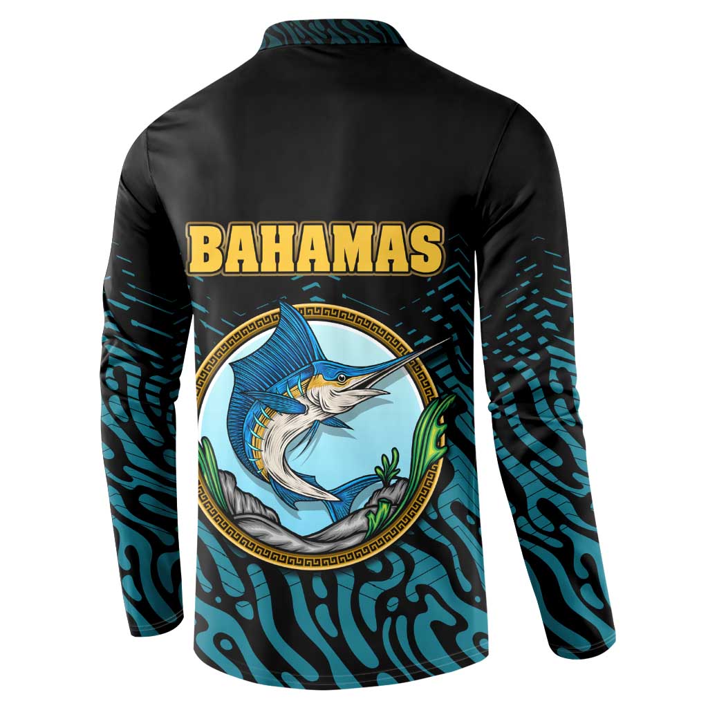 Bahamas Coat of Arms and Flag Button Sweatshirt with Blue Coral Pattern and Marlin Crest - Wonder Print Shop