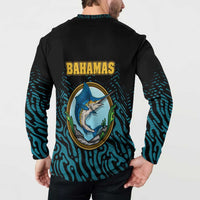 Bahamas Coat of Arms and Flag Button Sweatshirt with Blue Coral Pattern and Marlin Crest - Wonder Print Shop