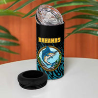 Bahamas Coat of Arms and Flag 4 in 1 Can Cooler Tumbler with Blue Coral Pattern and Marlin Crest - Wonder Print Shop