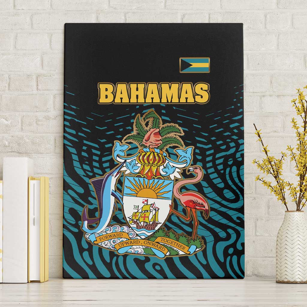 Bahamas Coat of Arms and Flag Canvas Wall Art with Blue Coral Pattern and Marlin Crest - Wonder Print Shop